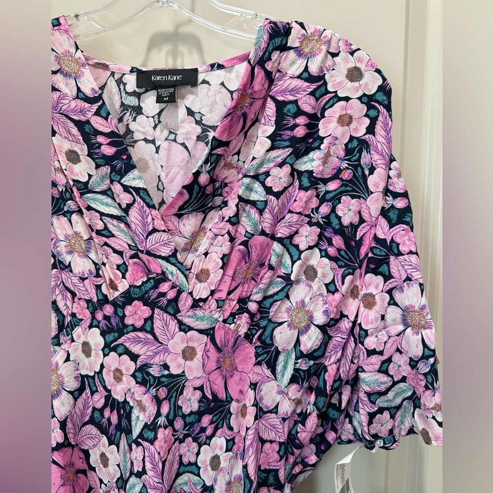 NWT Karen Kane size medium pink floral v-neck flutter sleeve maxi dress - Picture 3 of 7
